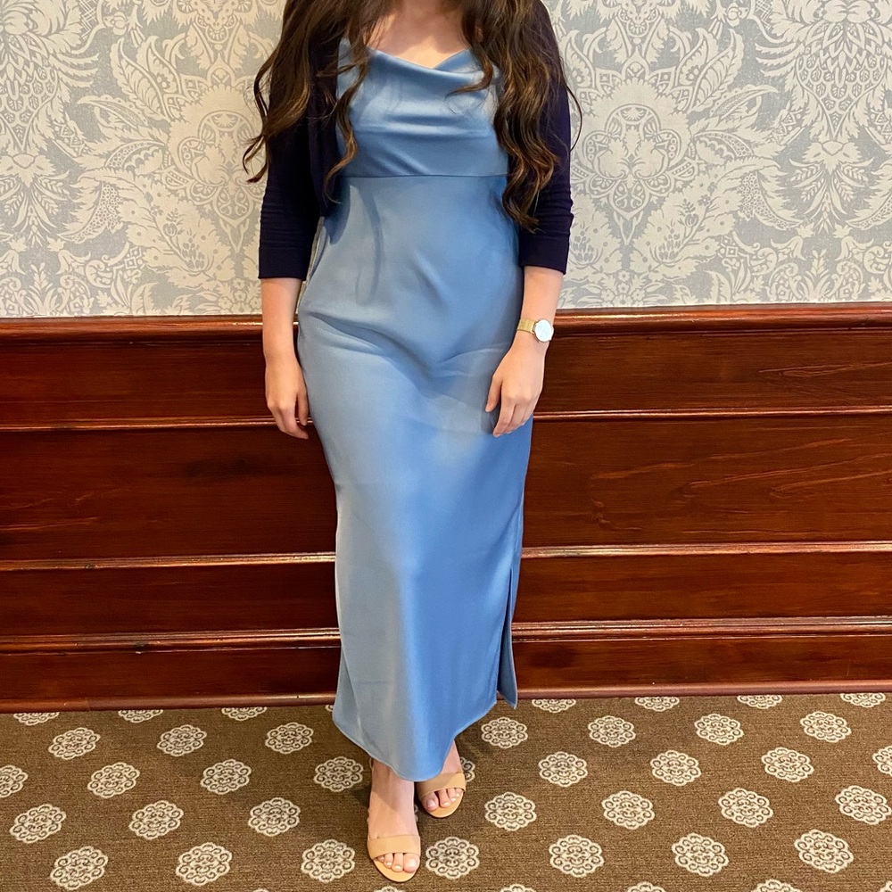 French blue dress from Anthropologie